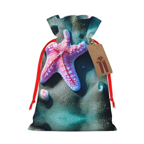 Cvnbmakk 貝殻 ヒトデ クリスマス 巾着ギフトバッグ L&M 不織布トートバッグ ホリデーパーティーに最適