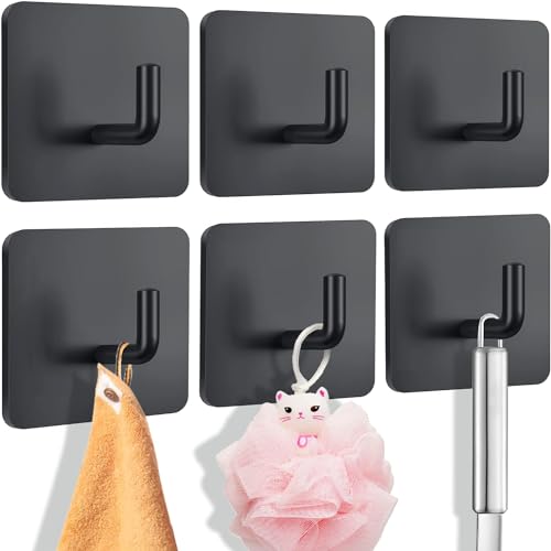 Image of FLYNGO 6 Pcs Self Adhesive Wall Hooks for Hanging Heavy Items, Stainless Steel Hooks for Wall Without Drilling, Hooks for Clothes, Bathroom, Towel, Kitchen (Pack of 6)