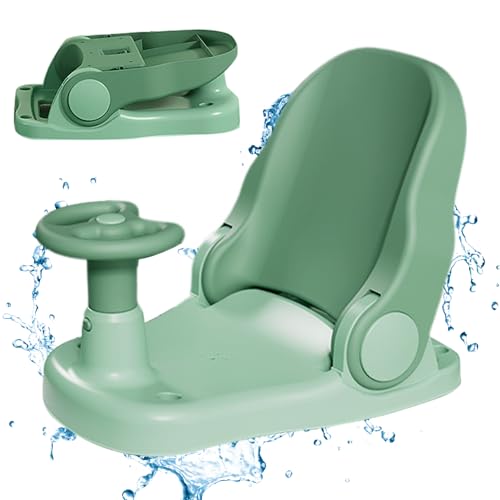 Asiento de baño para bebés Asientos de baño Plegables Ajustables en Forma de Kart para bebés sentados con el Volante y Drenaje ergonómico Asiento de succión de Servicio Pesado de bañera de be