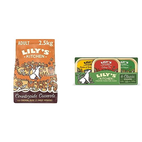 Lily's Kitchen Natural Adult Dry Dog Food Chicken & Duck Grain-Free Recipe 2.5kg & Classic Dinners Multipack Wet Dog Food (6 x 150 g)