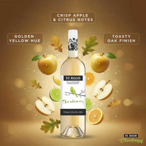 Image of ST. REGIS Non-Alcoholic Chardonnay Beverage, 25.4 Fl Oz (3 Pack) | Alcohol-Free White Beverage with Apple, Pear and Citrus; ; Low Calorie and Low Sugar; Serve Chilled