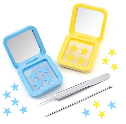 Yuaerbuo Starface Pimple Patch - 64 parches para espinillas con funda de espejo, adhesivo hidrocoloidal para espinillas Starface, parches para espinillas, cara y estrella para reducir el