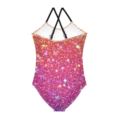 susiyo Rainbow Glitter Background Girls One Piece Swimsuits with Adjustable Straps Bathing Suits for 3-10 Years Old2