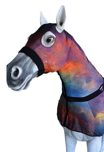 Image of Large Challenger Horse Comfort Stretch Sleazy Full Body Sheet with Neck - 4-Way Stretch Spandex Hood, Seamless Face Design - Supernova Print 521MW11