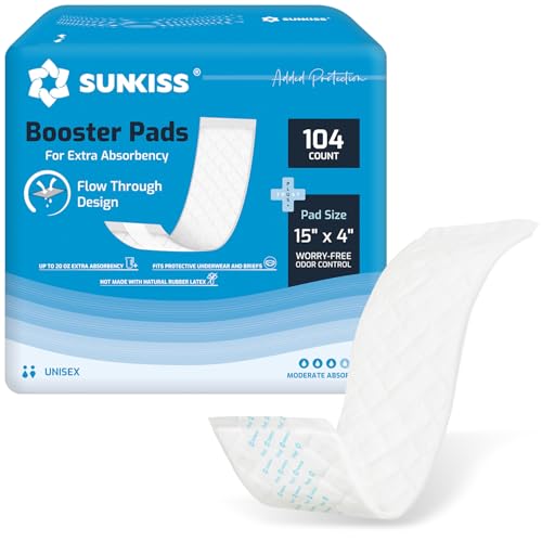 Image of SUNKISS Trustplus Booster Pads for Adult Diaper 15 inch x 4 inch, 104 Count | Extra Absorbency for Incontinence Underwear, Flow-through Design with Adhesive Strip, Odor Control, Unisex