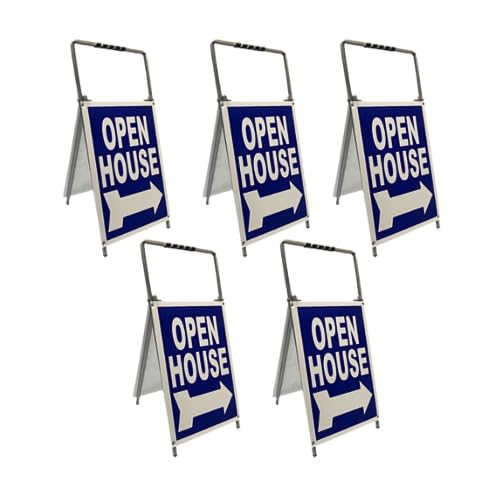 Mini Open House Sign Metal A-Frame Kit (5 Pack), 12"x18", Real Estate Yard Signs - Blue