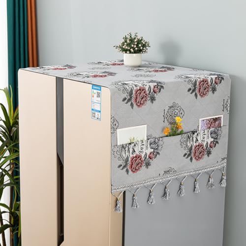 Image of HASTHIP 1Pcs Fridge Cover Floral Tassel Print Refrigerator Dust Cover with Pockets,26.3x55 Inches Polyester Dust Kitchen Refrigerator for Side-by-Side