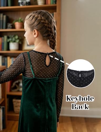 Image of Noomelfish Girls Lace Layering Tops Sheer Mesh Tee Shirts Blouse (5-12 Years)