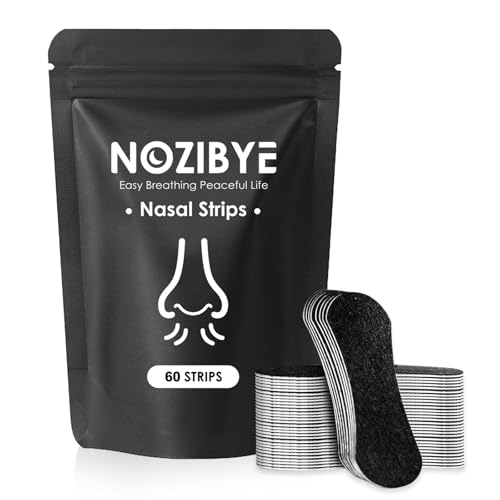 Nozibye Nose Strips for Sleeping - Comfortable & Breathable Nasal Strips to Support Nighttime Breathing & Athletic Performance (60 Count Black)