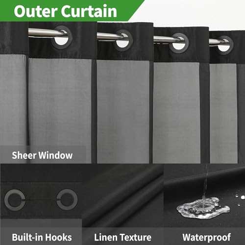 eachope No Hook Linen Texture Shower Curtain with Snap-in Liner,71x74 Black by eachope - Used condition - Image 3