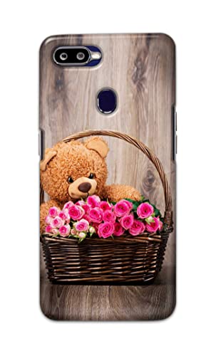 Image of PRINTFIDAA Roses and Teddy Bear in The Wicker Hard Back Cover for Oppo F9 / Oppo F9 Pro /Realme 2 Pro /Realme U1, RMX1801, RMX1807 Back Cover -(P6) KAT1004
