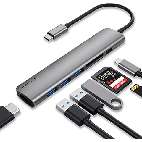 USB C Hub, WALNEW MacBook Pro USB C Adapter, 7-in-1 Type C Hub with 4K USB-C to HDMI, USB 3.0*3, SD/TF Card Reader, USB C 100W PD Dock for iPad Pro 2021 2020 2018/Air 5/Air 4/Mini 6/Type C Devices Cover