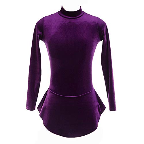 Girls's Ice Skating Dress Solid Color Velvet Children Handmade Dance Figure Leotards for Performance
