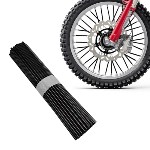 Image of 72PCS Dirt Bike Spoke Covers, Motorcycle Spoke Skins Wheel Wraps Pipe for 8 inch-21 inch Rims, Dustproof Wheelchair Rim Decoration Protector Pipe Trim for Bicycle Dirt Pit Bike (Black)