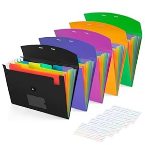 5 Pack 7-Pockets Expanding File Folder Accordion File Organizer, A4 Letter Size Paper Document Receipt Holder for School Office Supplies