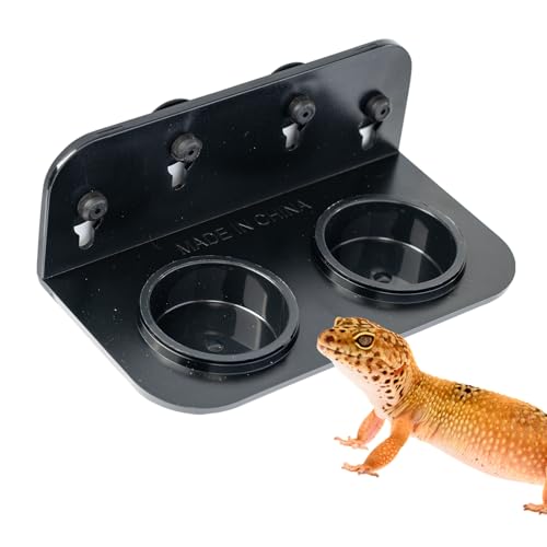 Swirge Gecko Feeding Ledge, Double Reptile Water Bowl Food Dish Reptile Feeder with 4PCS Suction Cup for Snake Bearded Dragon Tortoise