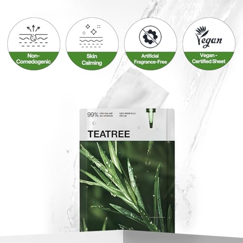 Image of MEDIHEAL Essential Face Mask [Teatree] Calming Moisutre 10 pcs. with 99% Purity Teatree for Intensive Soothing, Deep Hydration - suitable for acne-prone skin - Vegan Formula Korean Sheet Mask