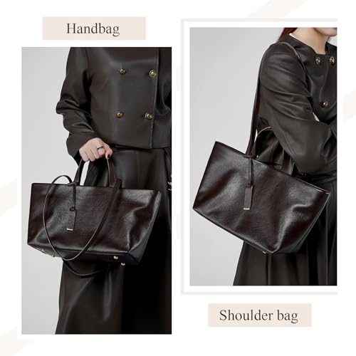 Image of Premium Brown Leather Tote Bag Handbag, Large Brown Tote Purses for Women