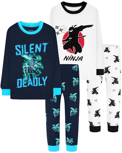 Image of DAUGHTER QUEEN Boys Pajamas 4 Pieces Long Set 100% Cotton Sleepwear Size 18 Months-12 Years