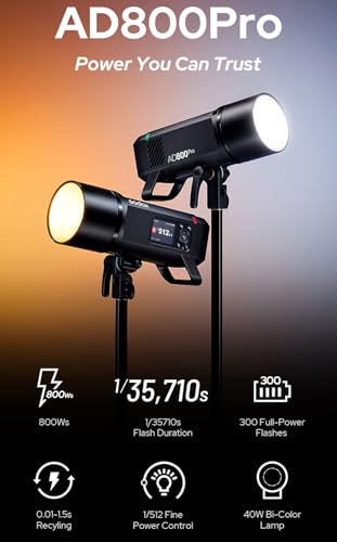 Image of Godox AD800 Pro 800Ws Studio Strobe light, Godox AD800Pro TTL Flash with 1 /8000s High Speed Sync, 300 Full Power Flashes, Stable Color Temperature Mode & 40W Bi-Color Modeling Light, 2.8 inch Color Screen