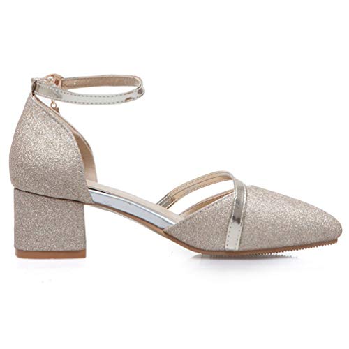 Caradise Womens Pointed Toe Glitter Chunky Heels Ankle Strap Pump Wedding Bridal Shoes3