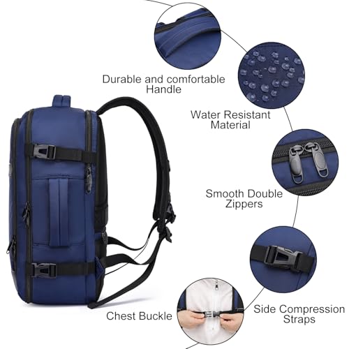 Image of Travel Backpack for Men,Carry On Backpack with Shoe Pouch, TSA 15.6 inch Laptop Back Pack Flight Approved, College Gym Bag Casual Daypack for Weekender Business Hiking,Bookbag Travel Essentials,Blue