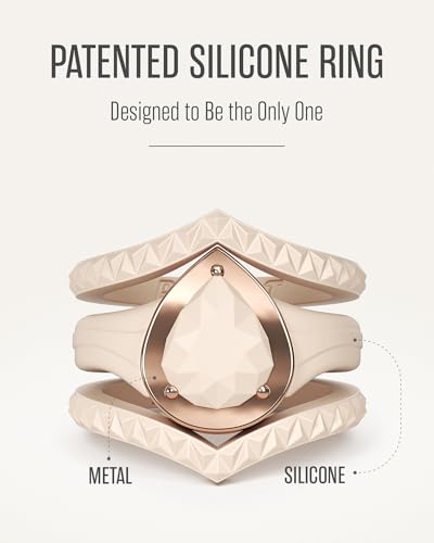 Rinfit Silicone Rings Women - Rubber Wedding Bands Stackable Ring Enhancer- Metal Framed Pear Bridal Ring Sets - Patented Design2