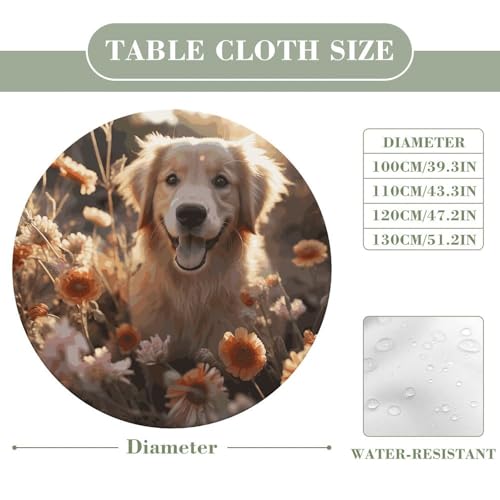 Nappe ronde ajustée extensible Golden Retriever imperméable pour table à manger