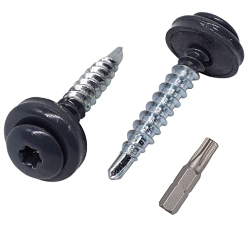 Marcopol Lot de 60 vis Torx en métal pour toiture - 4,8 x 35 mm - Avec rondelles EPDM - Vis à tôle (60, gris anthracite RAL 7016) Cover