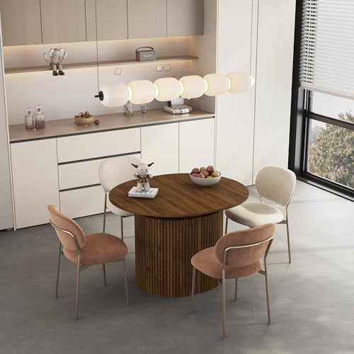 Image of 44 in-132 in Extendable Round Dining Table for 4-12, Long Large Expandable Kitchen Table with Fluted Base, Space Saving Modern Farmhouse Oval Dinner Tables for Dining Room, Kitchen, Living Room, Brown