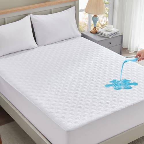 BEDLORE 防水·防ダニ ボックスシ一ツ シングル 洗える 無音 通気性よい 敷きパッド一体型ボックスシーツ 使いやすい 耐久性が高い ズレにくい 柔らかく肌に優しい オールシーズン マットレスカバー 中綿 ベッドシーツ 160X200cm ホワイト