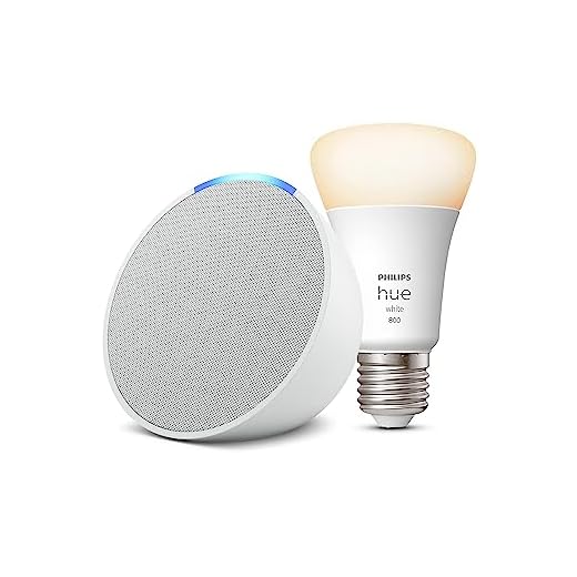 Echo Pop | Blanc + Philips Hue White ampoule connectée (E27), Fonctionne avec Alexa - Kit de démarrage Maison connectée