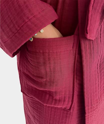 Image of Muslin Bathrobe - Cotton Gauze Robe for Women and Men - Lightweight Breathable Summer Kimono - Boho Spa /Maternity Robe