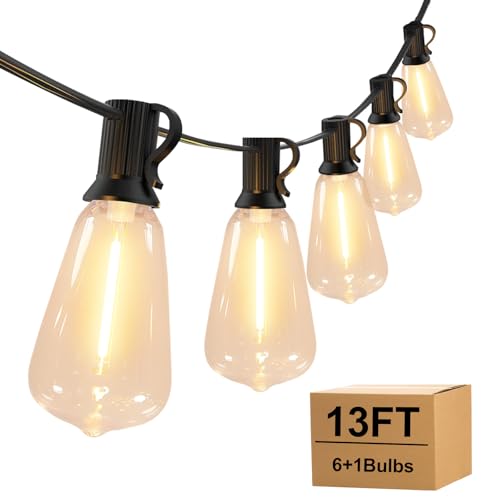Outdoor String Lights 13FT with 6 LED ST38 Bulbs Waterproof Cord Powered