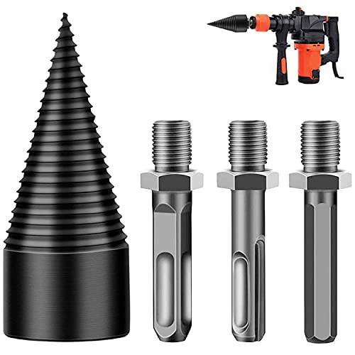 plump tiger Firewood Log Splitter Drill Bit Set, 3PCS Removable Drill Screw Cone Driver Hex +Square+ Round (32mm)