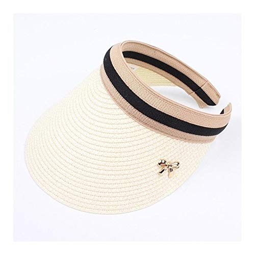 Preisvergleich Produktbild MIRMQ Damen Sonnenhut Handgemachte DIY Stroh gesponnene Bogen Sonnenhut Sommerhut Freizeit Sonnenhut leeren Zylinder Strand (Color : White, Size : Adult)