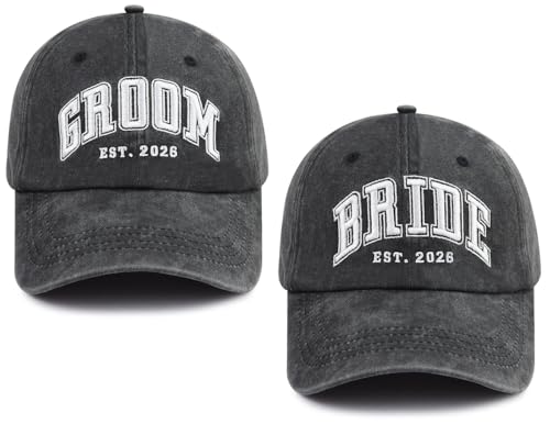 mukroiw 2026 Wedding Gifts for Men Women 2026 Bride Groom Baseball Cap Couple Gifts Hats Anniversary Honeymoon Decorations for New Wife Husband Mr Mrs Black Black