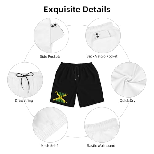 Jamaica Text with Jamaican Flag Men's Quick-Dry Board Shorts 7" - Swim Trunks Summer Hawaii Beach4
