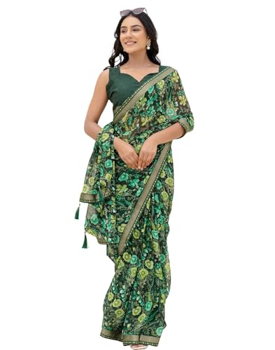 Image of SIRIL Women's Chiffon Printed Saree With Unstitched Blouse Piece