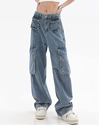 Women’s Cargo Jeans Straight Leg Denim Pants with Multi-Pocket Streetwear Denim3