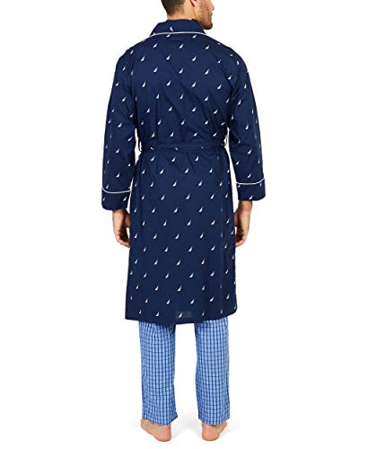 Nautica Men's Long Sleeve Lightweight Cotton Woven Robe,Peacoat,Large/X-Large - Image 2