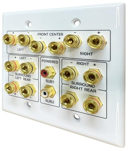 Plaque murale de haut-parleur 7.2 avec 2 connecteurs RCA dorés DIYTECH