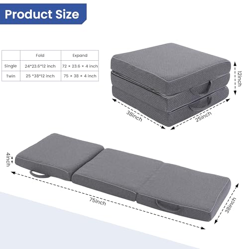 MABOZOO Tri-Fold Memory Foam Mattress, 4 Inch Portable Floor Mattress with Washable Cover, Foldable Floor Bed for Camping, RV, Travel & Guest - Image 2
