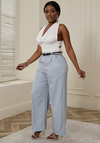 LAJIOJIO Wide Leg Dress Pants Women Casual,High Waist Work Pant Straight Leg Trousers with Pockets2