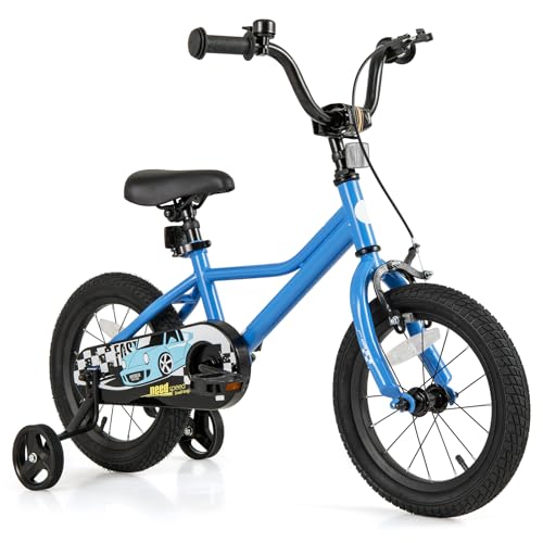 Image of BABY JOY Kids Bike, 12 14 16 18 Inches Car Pattern Sporty Bicycle w /Removable Training Wheels, Hand & Coaster Brakes, Adjustable Seat & Handlebar, Girls Boys Bike
