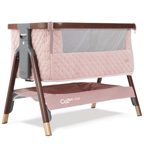 Image of Tutti Bambini CoZee Luxe Bedside Bassinet & Sleeper, Walnut /Blush | Portable Crib, Adjustable Crib for Newborns, Travel Case Included, 0-6 Months, Baby Essentials