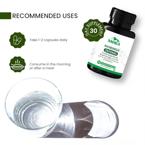 Image of MORA Moringa Capsules | 5:1 Drumstick Leaf Extract | Superfood for Energy, Immunity, Digestion, Hair & Skin | 60 Vegan Lab-Tested Capsules