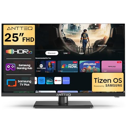 Antteq 25 Inch FHD Smart TV 25 Tizen OS Power by Samsung Full HD Television with Netflix Disney+ Gaming Hub Dolby Audio Small TV for Bedroom or Kitchen