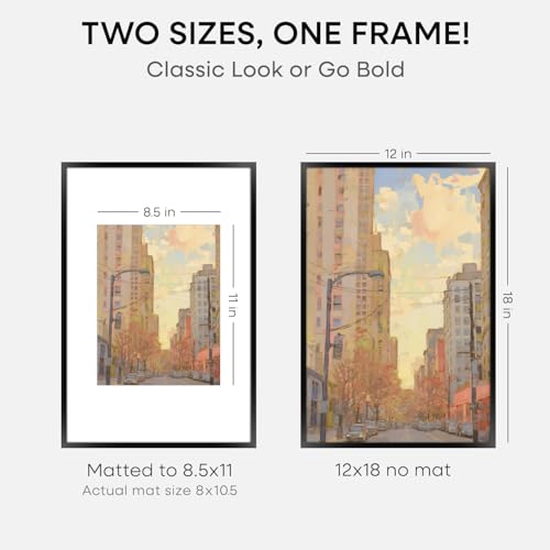 Image of Homeforia 12x18 Picture Frame Black, High End Metal 12x18 Poster Frames with Mat 8.5x11 Photo, 12 x 18 Black Frames Matted to 8.5 by 11 inch Print, 18x12 Thin Frame, Tempered Glass, Wall Kit, Set of 3