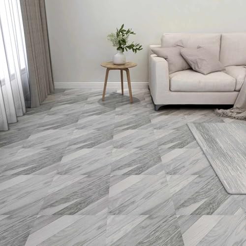 Planches de sol autocollantes en PVC gris pour rénover 5,11 m² de salon - 2